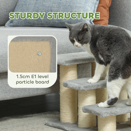 PawHut Pet Stairs 3-step Pet Ladder Cat Dog Stairs Climb Ladder Cat Tree, Grey